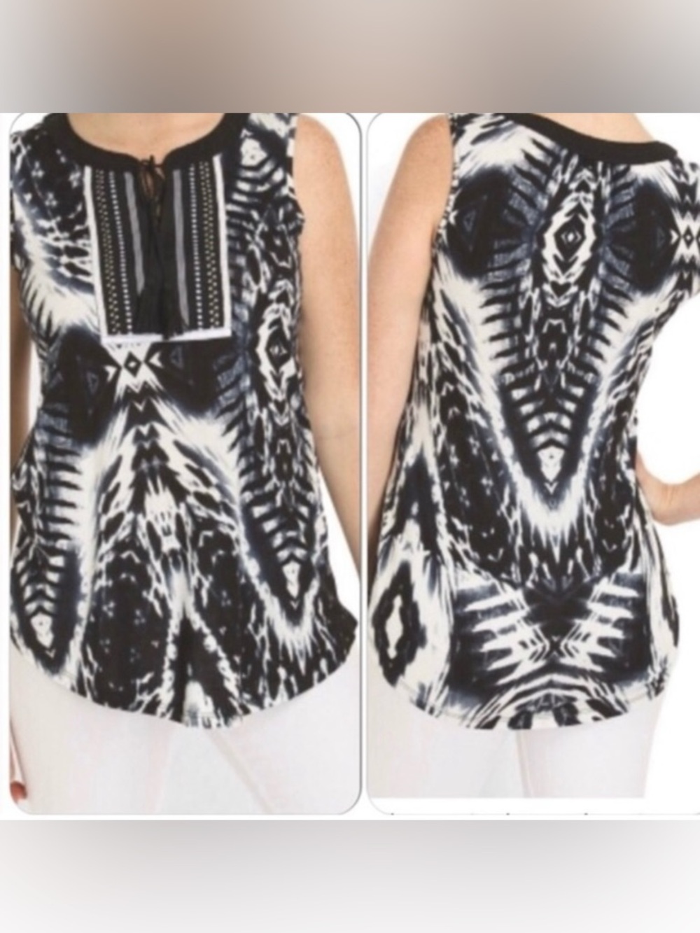 Ladies Black & White Sleeveless Top Medium NWT